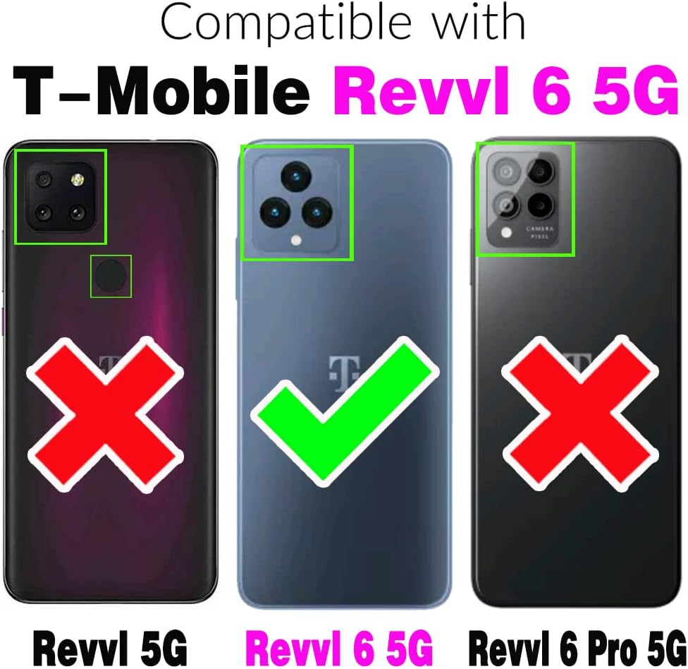 Asuwish Funda de teléfono para T-Mobile Revvl 6 5G 2022 con protector de pantalla y cartera con purpurina, soporte para tarjeta con ranura para