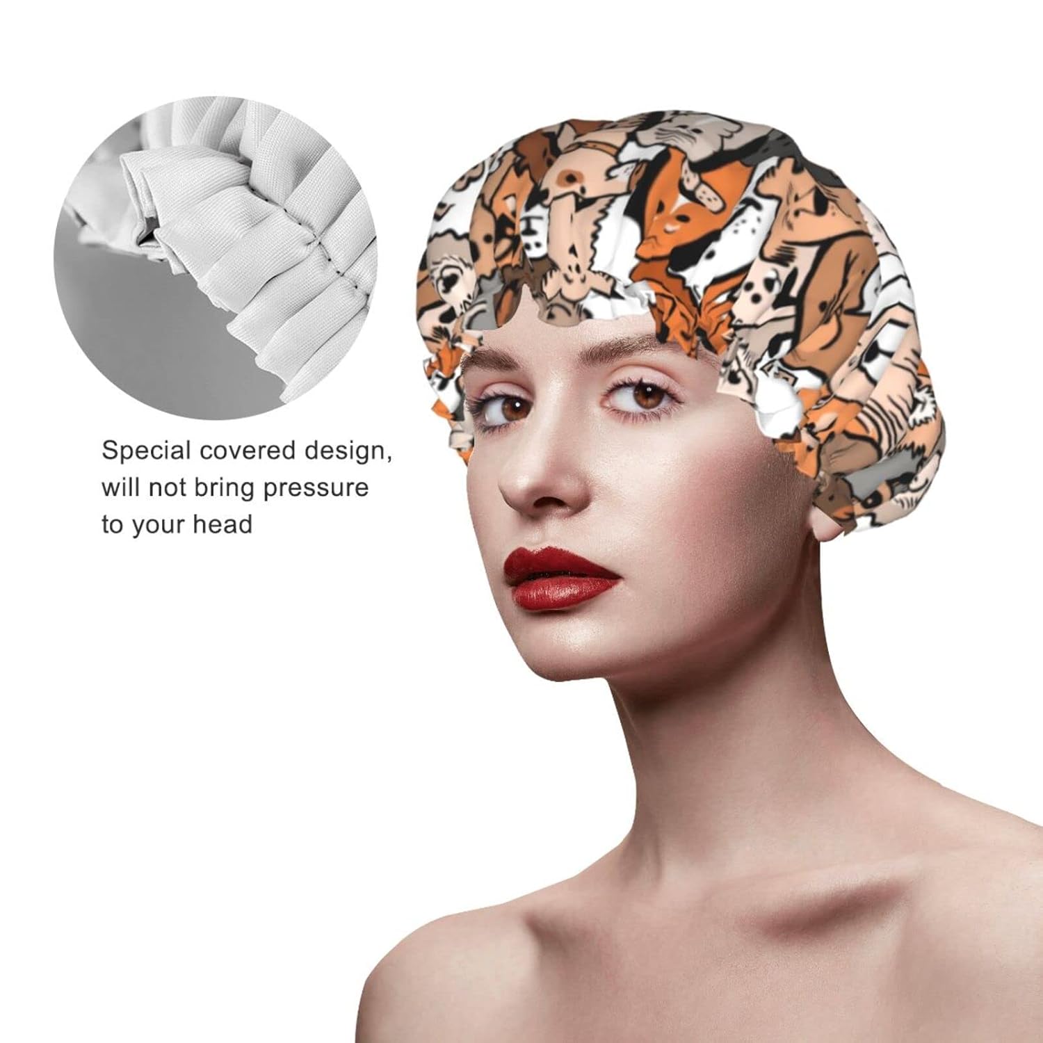 Doodle – Gorro de ducha de perros y gatos para mujer, doble capa impermeable, sombrero de ducha grande diseñado para todos los cabellos