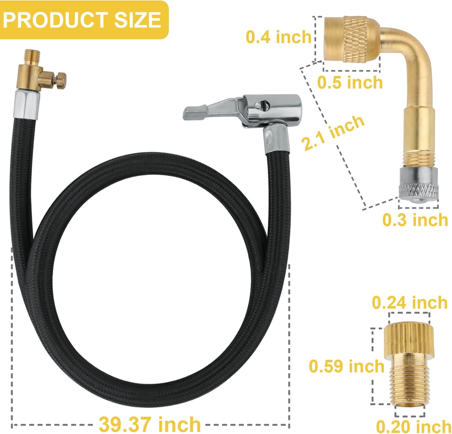 ZHSMS Manguera de inflado de neumáticos, adaptador de compresor de aire flexible de 41 pulgadas, adaptador de extensión de manguera de inflador de