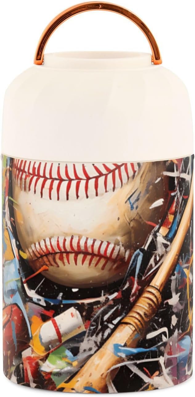 Baseball Baseball Bat Grunge Kids Womens Insulated Food Jar with Spoon 17oz500ml Thermal Food Jar Stainless Steel Vacuum Portable Thermal Food for