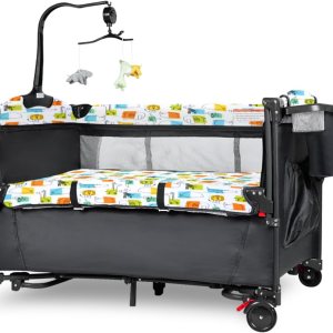 Afgbf Paquete y juego 5 en 1, cuna para bebé con cambiador de pañales, cuna portátil con bolsa de transporte, corral de bebé con 4 alturas Afgbf Paquete y juego 5 en 1, cuna para bebé con cambiador de pañales, cuna portátil con bolsa de transporte, corral de bebé con 4 alturas