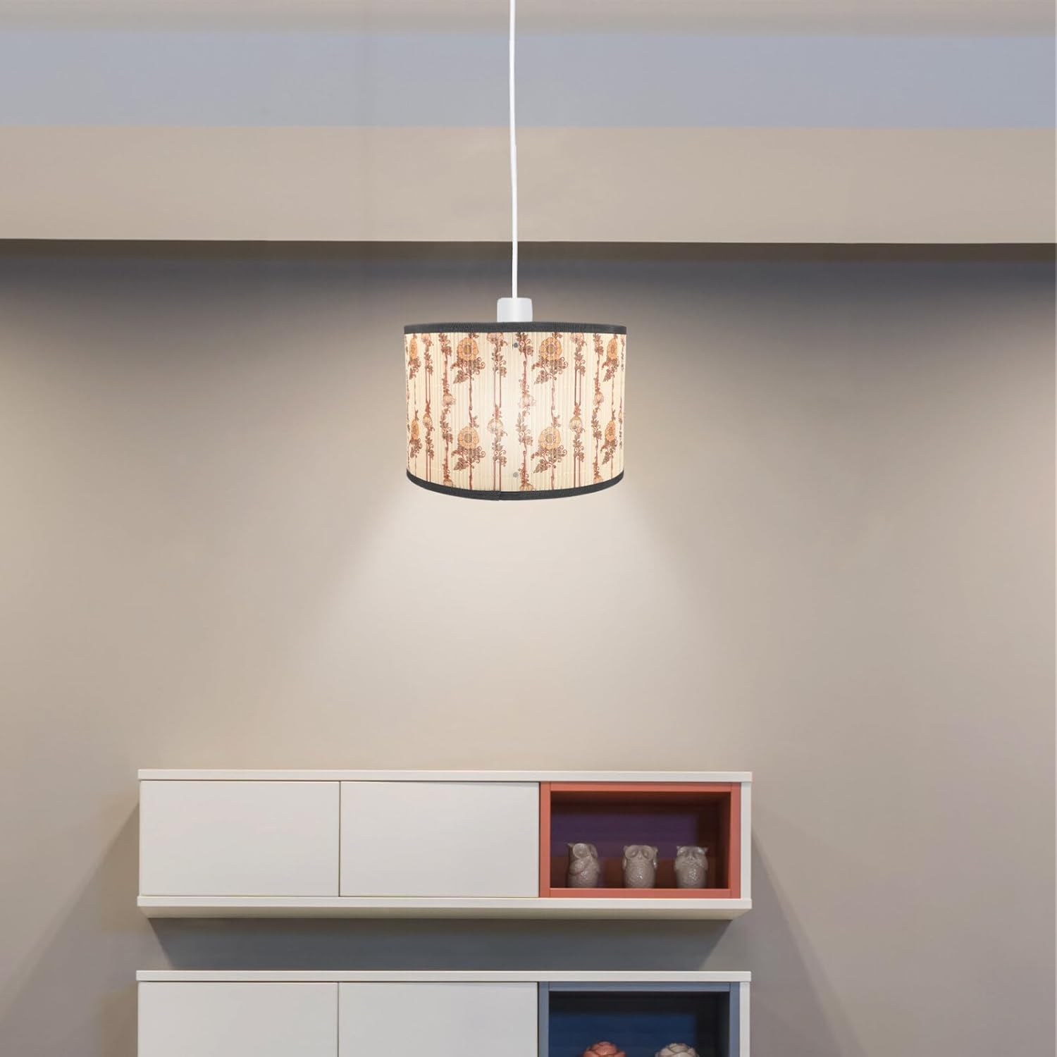 SEWACC Pantalla de lámpara de tambor de bambú, pantalla de luz impresa, pantalla de barril, lámpara de pared, cubierta de luz para dormitorio, sala