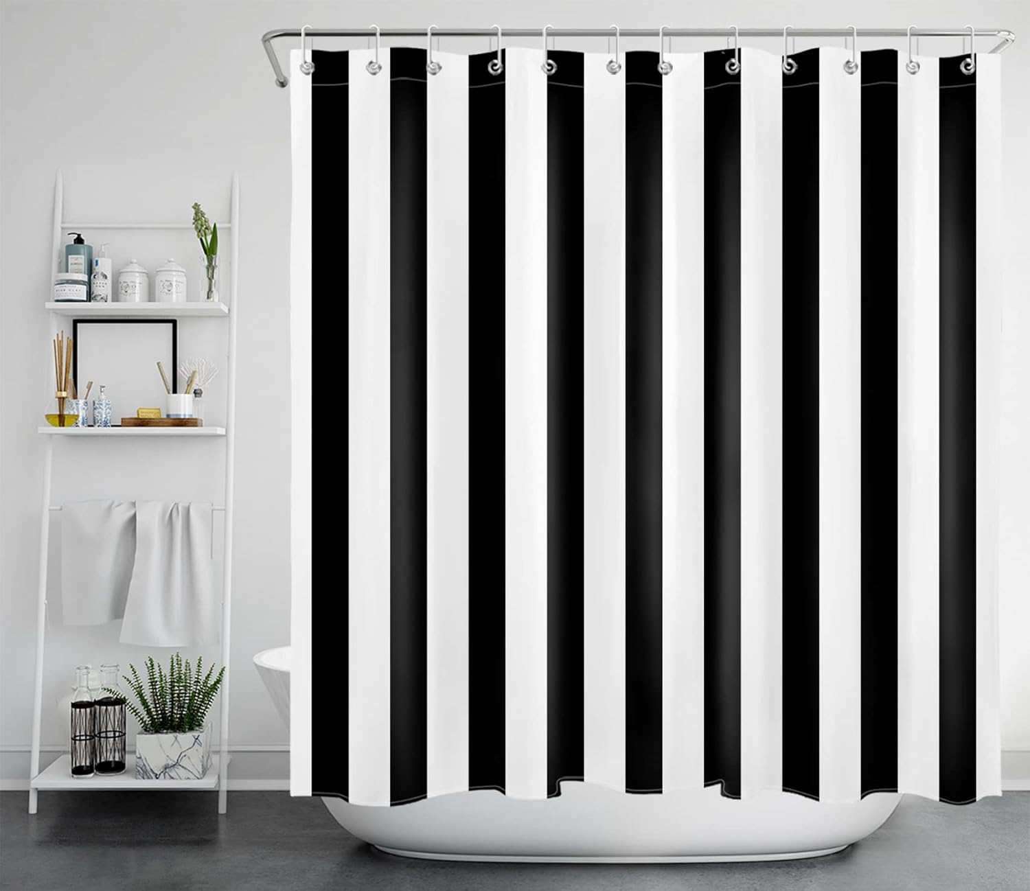 LB Cortina de ducha en blanco y negro, cortina de baño a rayas, tela de poliéster impermeable de 72 x 72 pulgadas, decoración de baño de moda,