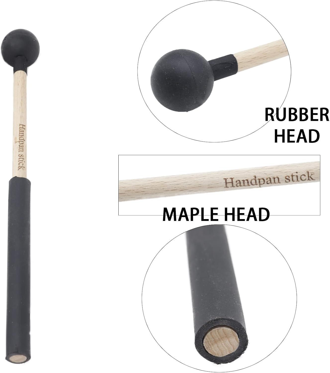 Cheerock 1 par de mazos de lengua de madera con soporte, palos de mano negros, mazo de lengua de acero con mango de goma, accesorios de instrumentos