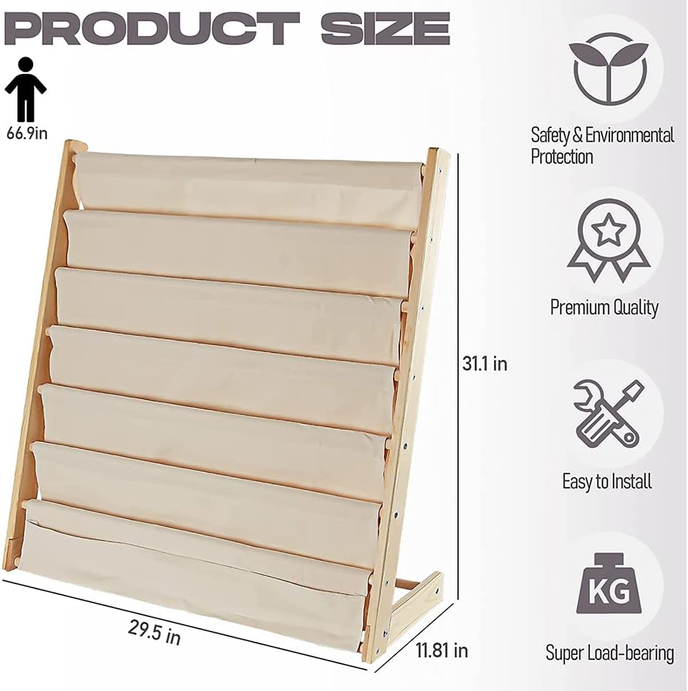 Fetcoi Estantería para niños, organizador de estantería para niños, 6 eslingas para dormitorio, sala de juegos, almacenamiento de juguetes, 29.5 x