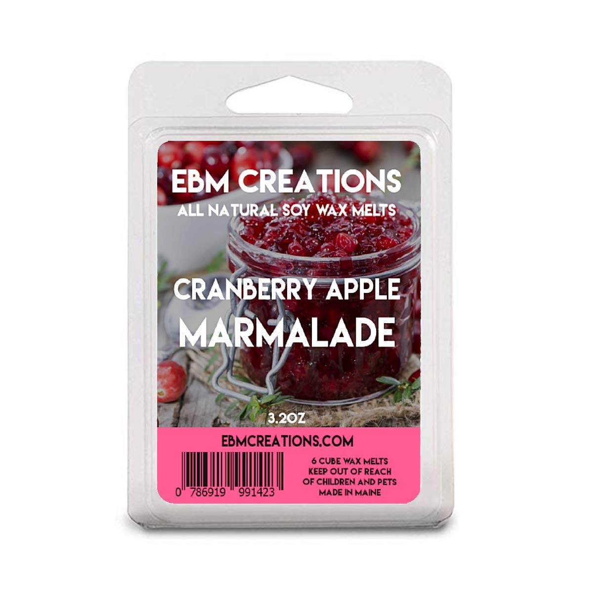 Cranberry Apple Marmalade – Scented All Natural Soy Wax Melts – 6 Cube Clamshell 3.2oz Highly Scented!