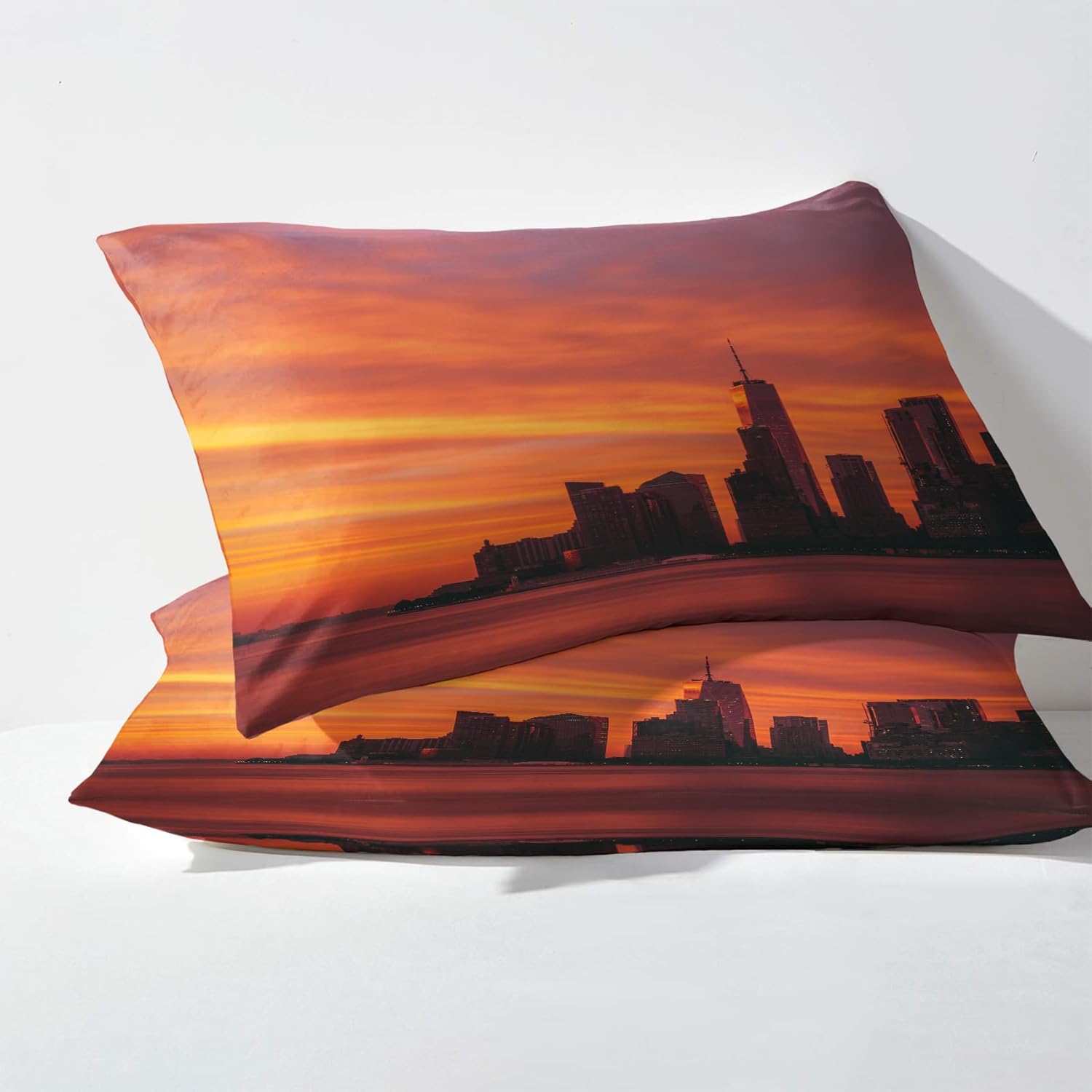 New York Sheets K8-&-177 – Juego de sábanas y fundas de almohada, tamaño Queen, diseño de paisaje urbano de atardecer, 4 piezas, sábana bajera