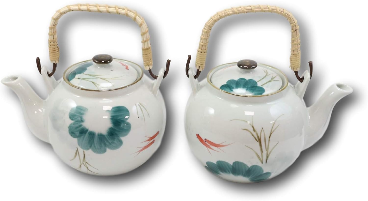 Ebros Feng Shui Yin Yang – Par de peces koi japoneses en lirio estanque de cerámica, 38 onzas con mango de bambú, decoración del hogar, tetera