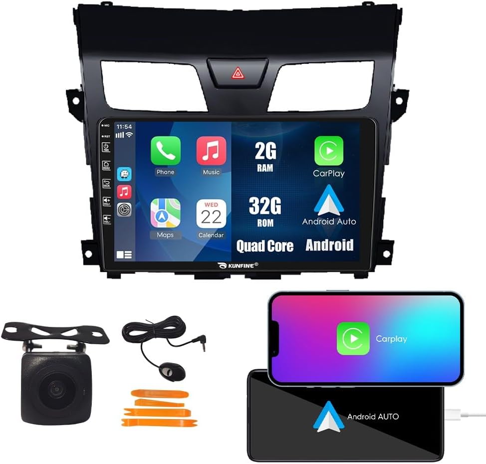 Kunfine Coche CarPlay Android Navegación Automática Estéreo GPS Radio Cámara Pantalla 10 “IPS Pantalla Táctil Headunit Tablet Pad Media Player para