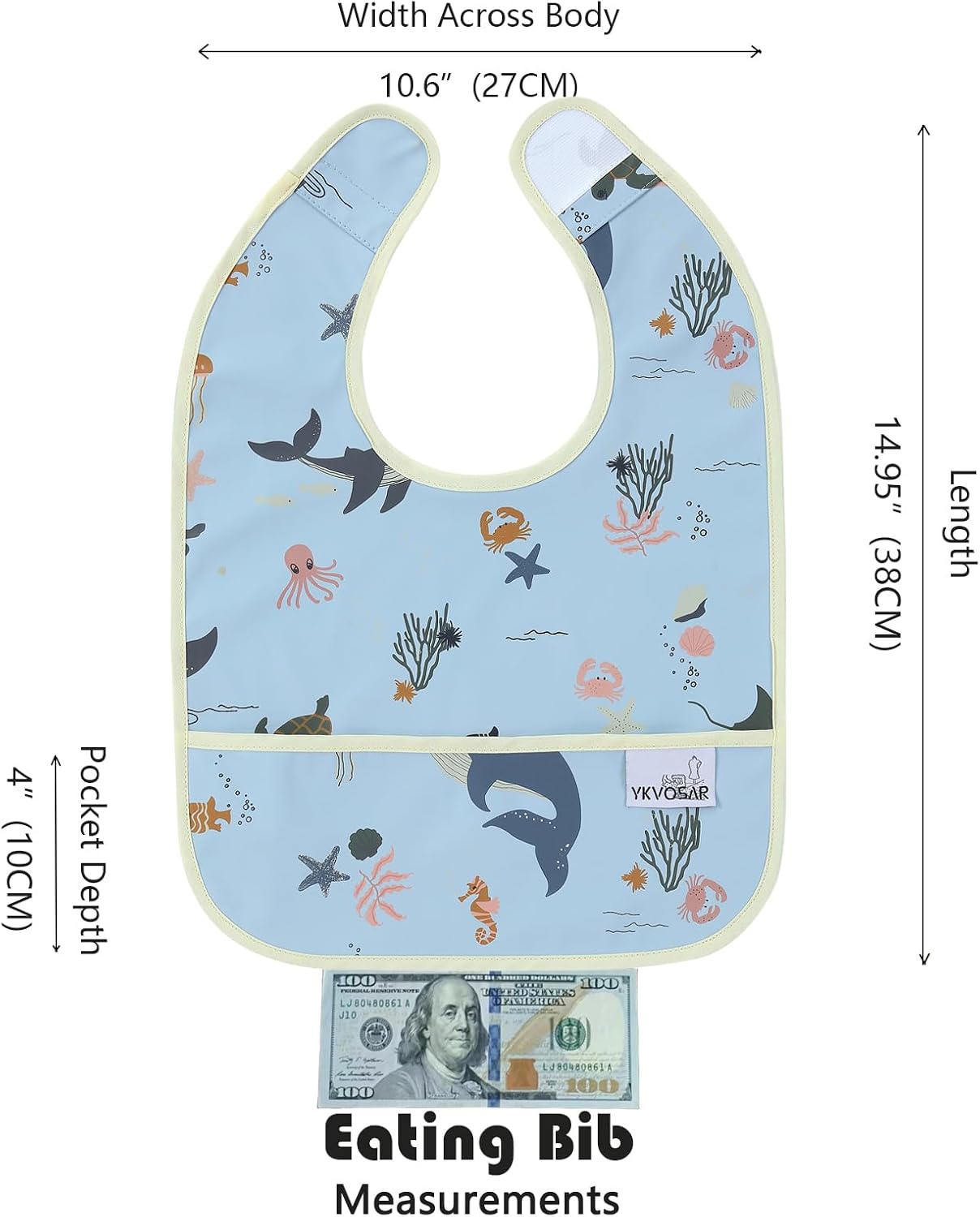 YKVOSAR Baby Bibs for Eating Waterproof Baby Bibs Baby Feeding Bibs 2 Packs Washable Baby Food Bibs 6-24 Months