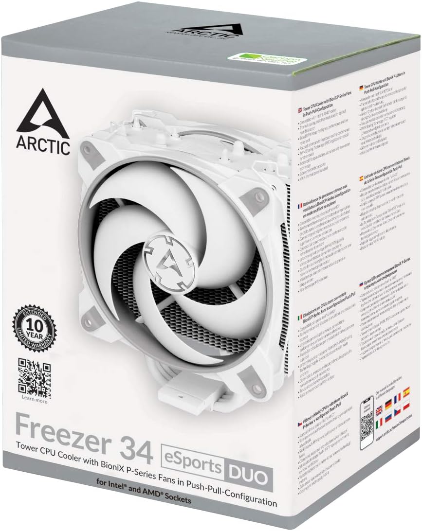 ARCTIC Freezer 34 Esports Duo – Ventilador de CPU en torre con carcasa BioniX P-Series en Push-Pull, enfriador de aire de CPU PWM de 4.724 in, para