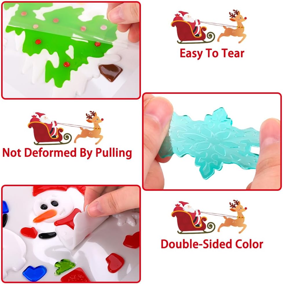 XIMISHOP 6pcs Christmas Gel Window Clings,Xmas Santa Claus Snowman Snowflake Penguin Window Clings Sticker for Christmas Window Decors