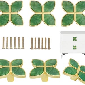 6 pomos de pétalos para gabinete, pomos dorados para cajones de aparadores, pomos decorativos de trébol de cuatro hojas, manija para cajones de 6 pomos de pétalos para gabinete, pomos dorados para cajones de aparadores, pomos decorativos de trébol de cuatro hojas, manija para cajones de
