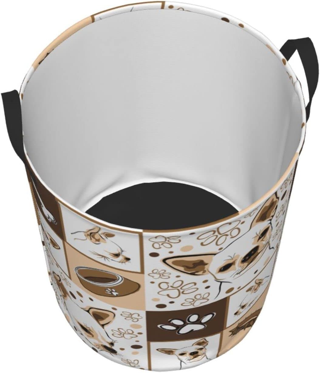 Cesto de lavandería lindo Chihuahua perro cesta circular portátil plegable con asas ropa necesidades diarias bolsa de almacenamiento