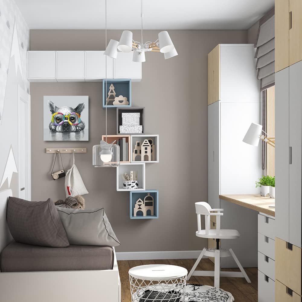 Kunstorner Lienzo decorativo para pared con diseño de perro lindo con diseño de animales, lienzo divertido para sala de estar, dormitorio, oficina,