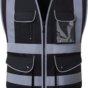 Chalecos de seguridad reflectantes clase 2 retro con 9 bolsillos multifuncionales y cremallera frontal, color amarillo, ANSIISEA 107-2015 Chalecos de seguridad reflectantes clase 2 retro con 9 bolsillos multifuncionales y cremallera frontal, color amarillo, ANSIISEA 107-2015