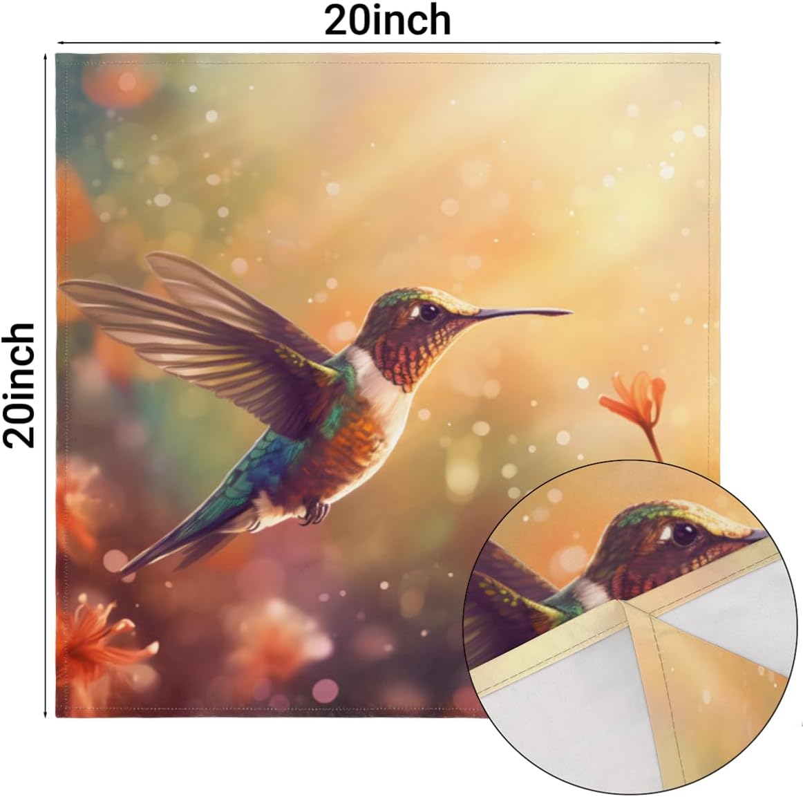 Cloth Napkins Set of 6 Hummingbird Flowers 20×20 Inch Cloth Napkins Bird Washable Reusable Kitchen Dinner Napkins Table Decor for Wedding, Holiday