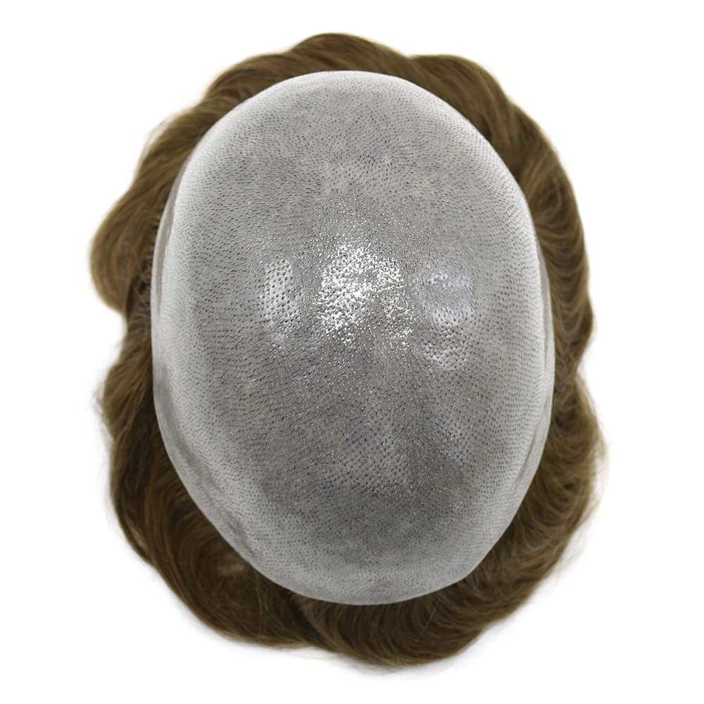 Toupee – Pieza de cabello humano real para hombres, sistema de reemplazo de cabello de piel de polietileno para hombres, piezas de cabello V-loop