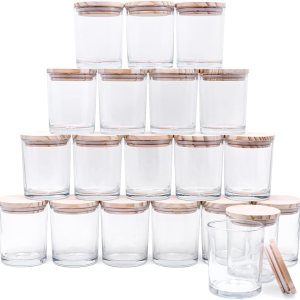 SHOWIN Tarros gruesos para hacer velas, 20 unidades, tarros de vidrio vacíos transparentes de 7 onzas con tapas de madera, tarros de especias, SHOWIN Tarros gruesos para hacer velas, 20 unidades, tarros de vidrio vacíos transparentes de 7 onzas con tapas de madera, tarros de especias,