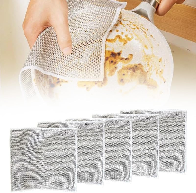 Multipurpose Wire Dishwashing Rags, 2024 New Metal Wire Dishwashing Cloths Towels Scrubs Cleans, Wet and Dry Wire Dishwashing Rags Non-Scratch Wire