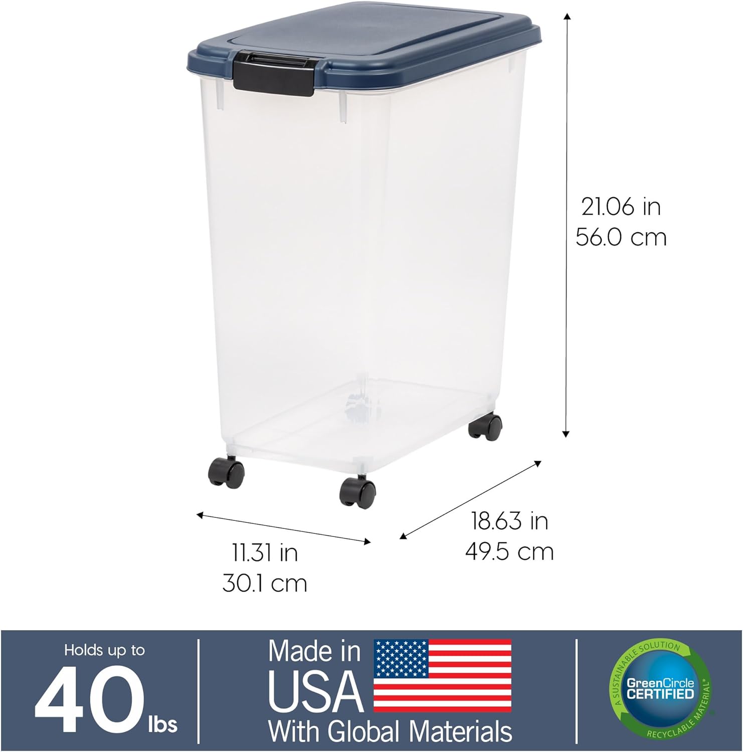 IRIS USA – Recipiente hermético de 30 libras42.7 cuartos de galón. IRIS USA WeatherPro – Contenedor hermético para alimentos para mascotas, con