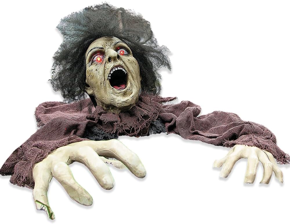 Zombie con garras que sale del piso con ojos LED, decoración para Halloween