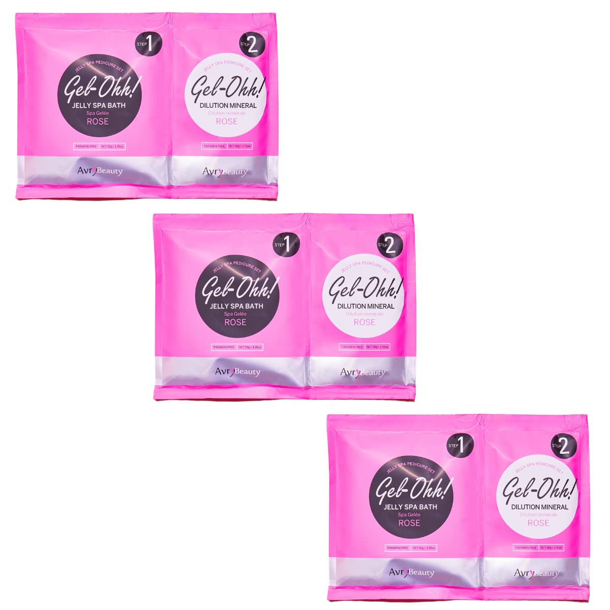 Gel-Ohh Jelly Spa Bath – Paquete de 3 unidades, aroma a rosa, infusión de rosa, pedicura de gelatina, servicios de salón, pedicura, salón de pedi,