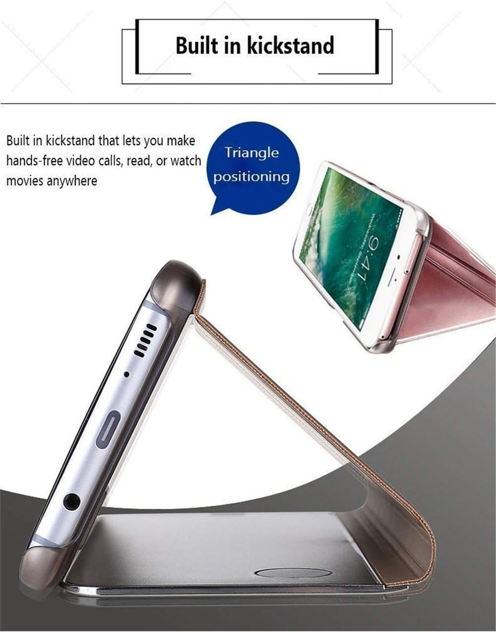 LEECOCO Galaxy Note 10 Plus Funda delgada de lujo transparente con ventana galvanizada espejo Flip Ultra delgado cuerpo completo Kickstand Bookstyle