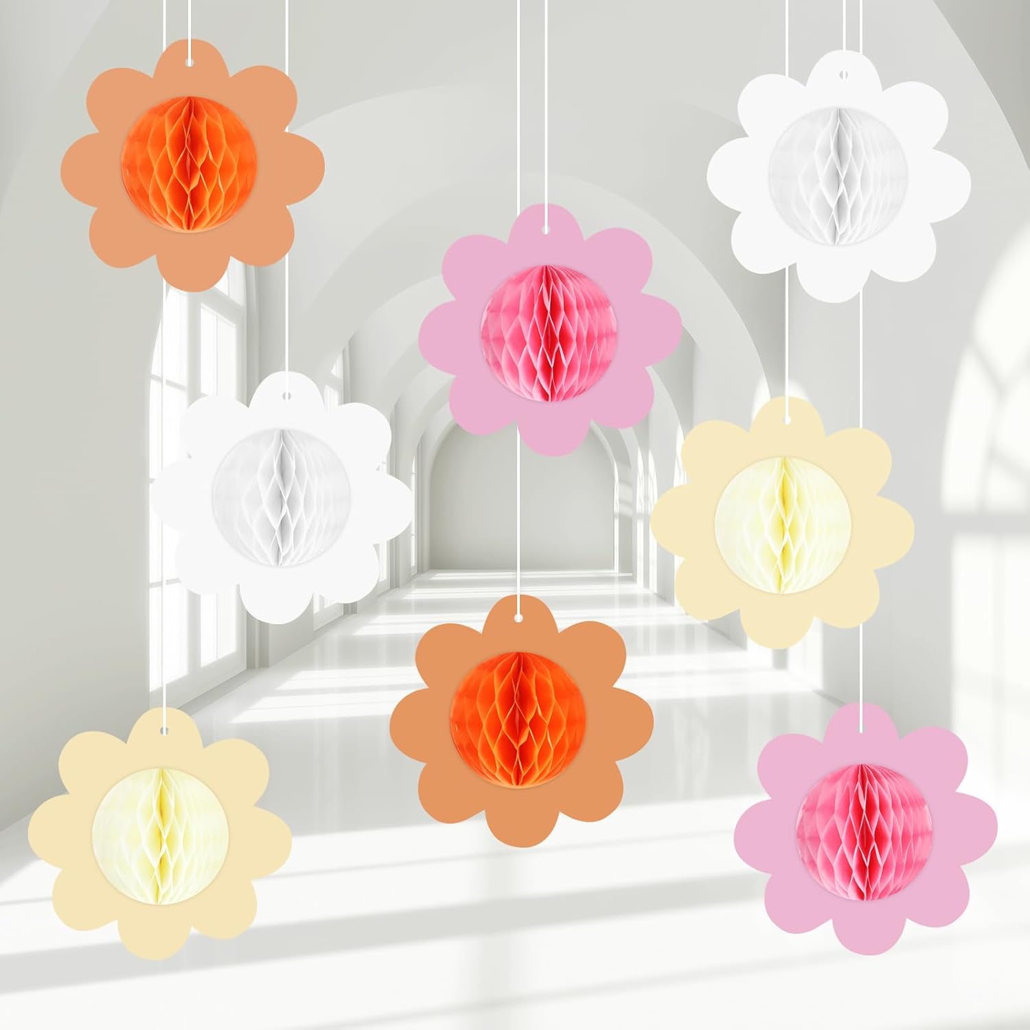 8 piezas de margaritas de nido de abeja, decoración de centros de mesa para mesas, letrero colgante de flores de margarita, suministros de fiesta