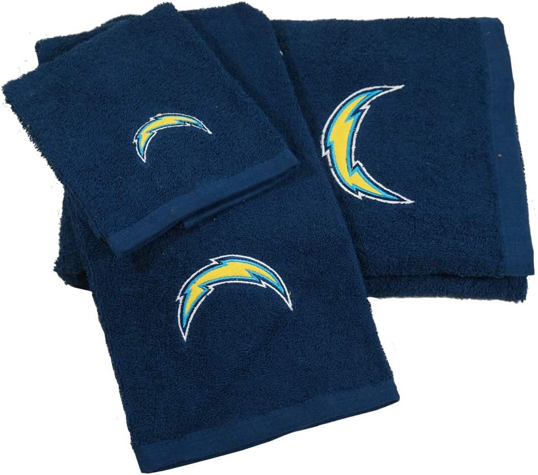 Northwest San DiegoLA Los Angeles Football Chargers – Juego de toallas de baño bordadas de 3 piezas (toalla de mano, toalla de baño y toallita)