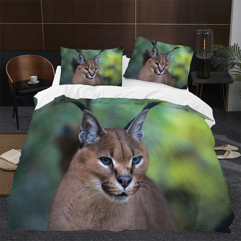 Dark Green Big Floppa Twin Duvet Cover Animal Print Twin Bedding Sets Soft Microfiber Comforter Cover and 2 Pillow Shams 20″X26″, Bed Set Duvet