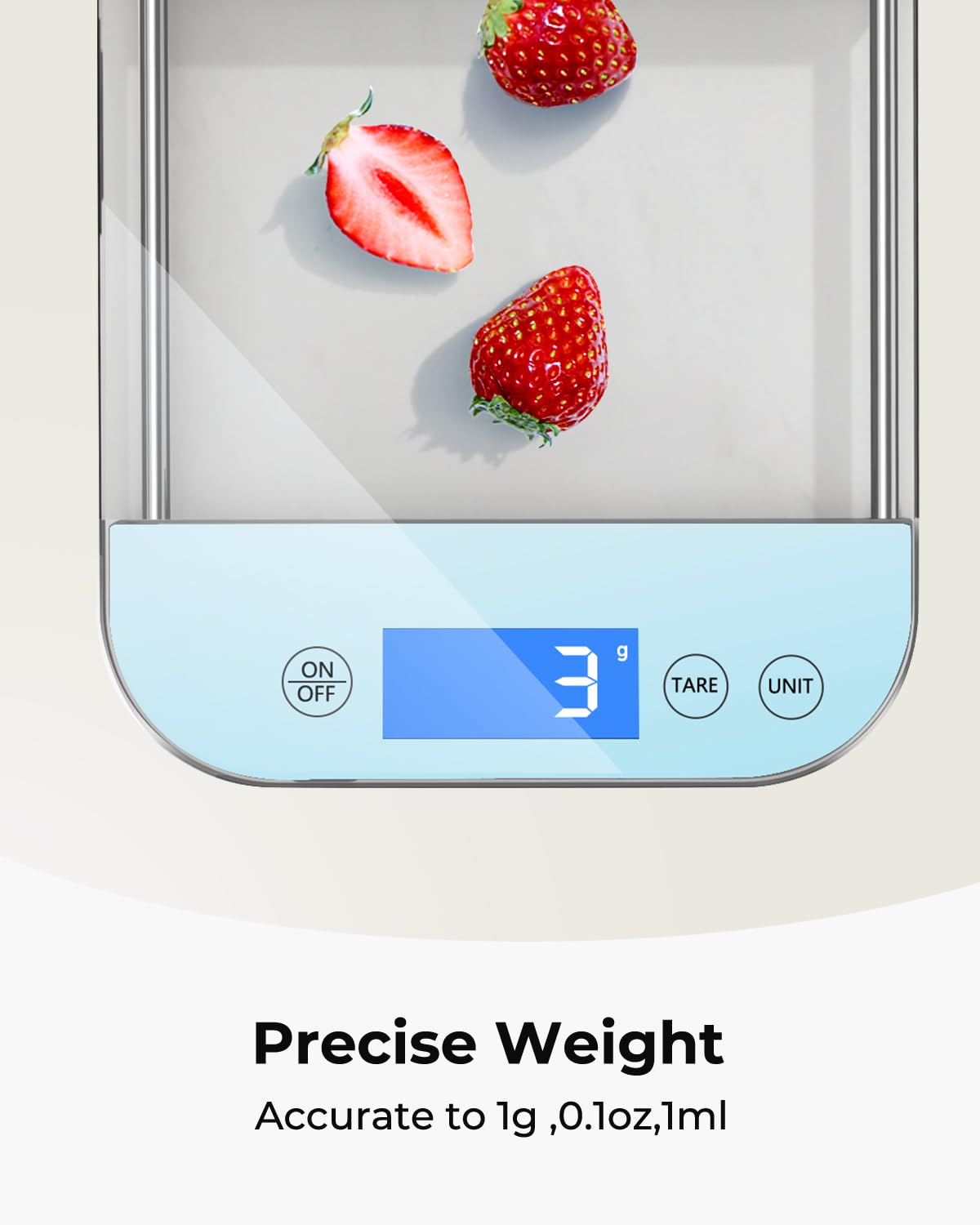 AZC Báscula digital recargable de alimentos gramos y onzas, máximo 33 libras mínimo 0.18 oz, panel de vidrio templado totalmente impermeable, diseño