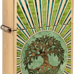Zippo Mechero de latón envejecido árbol de la vida eterna Zippo Mechero de latón envejecido árbol de la vida eterna