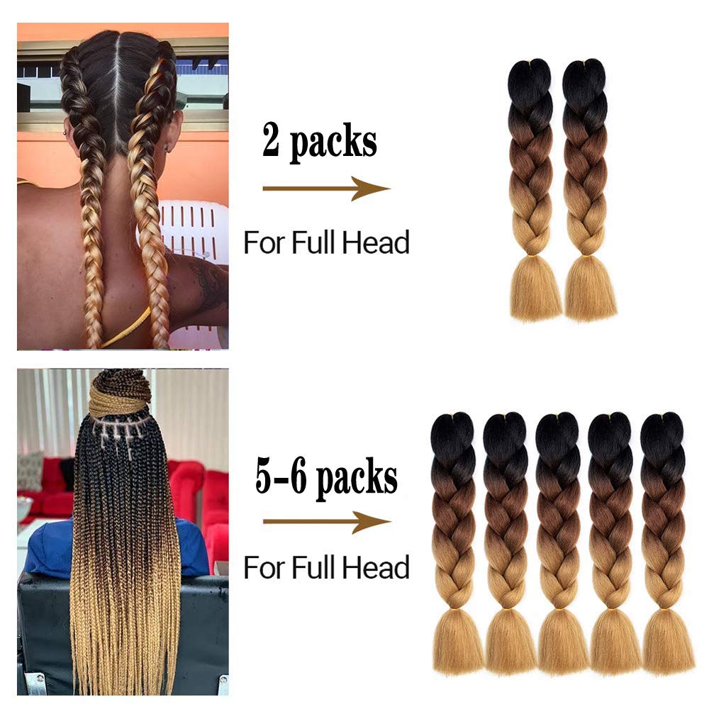 6 juegos de extensiones de cabello Kanekalon trenzado y sombreado, pelo de fibra sintética de alta temperatura de 24 pulgadas para trenzas crochet