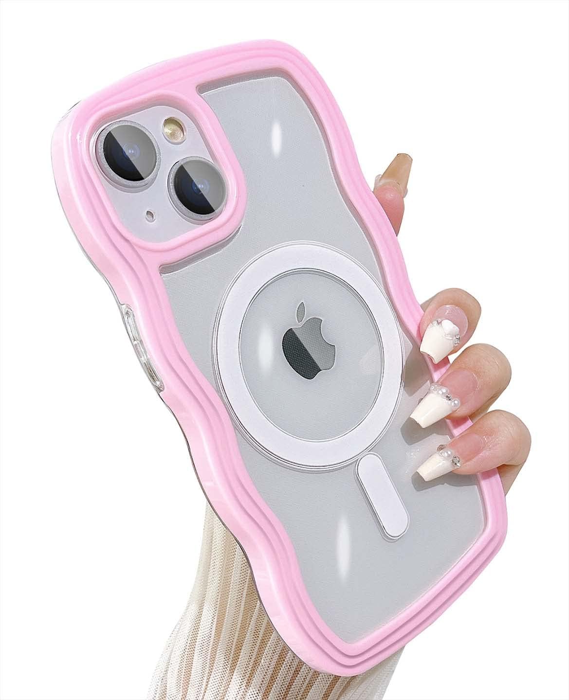 Magsafe – Funda compatible con iPhone 15 Plus, diseño ondulado, lindo marco de colores dulces, a prueba de golpes para iPhone 15 Plus, funda de
