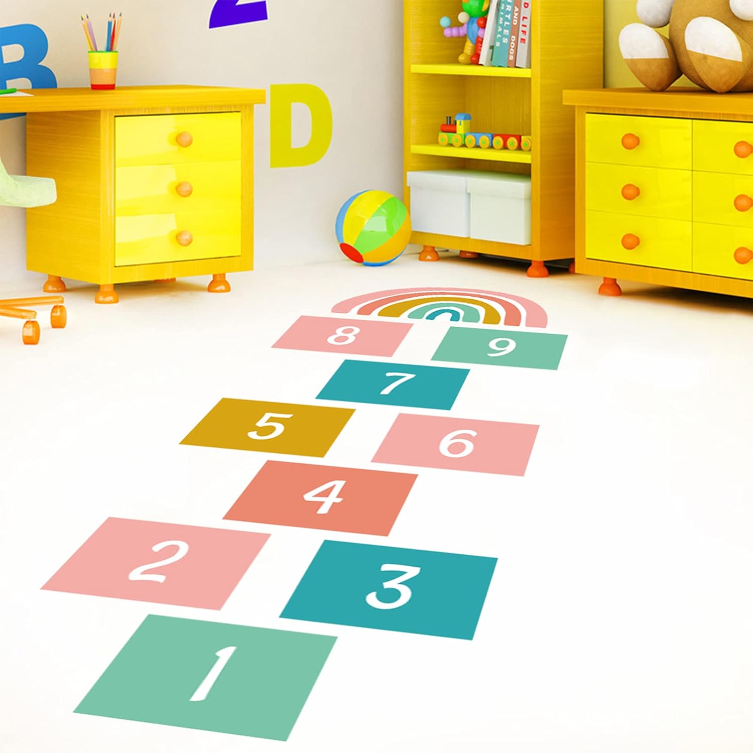 Calcomanías de pared con 9 números, calcomanías de pared coloridas de rompecabezas, juego de remolacha de rianbow, extraíble, para bricolaje,