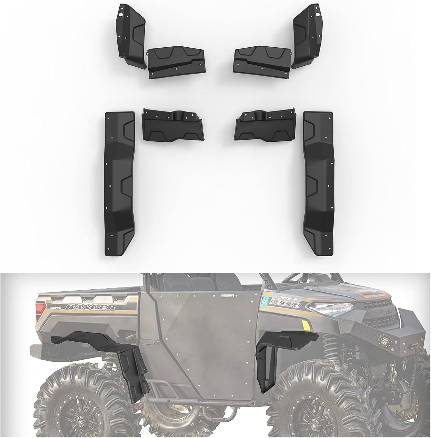 A & UTV PRO Guardabarros extendidos más anchos para Polaris Ranger XP 1000Northstar Edition 2018-2024, delanteros y traseros XXL resistentes, 8