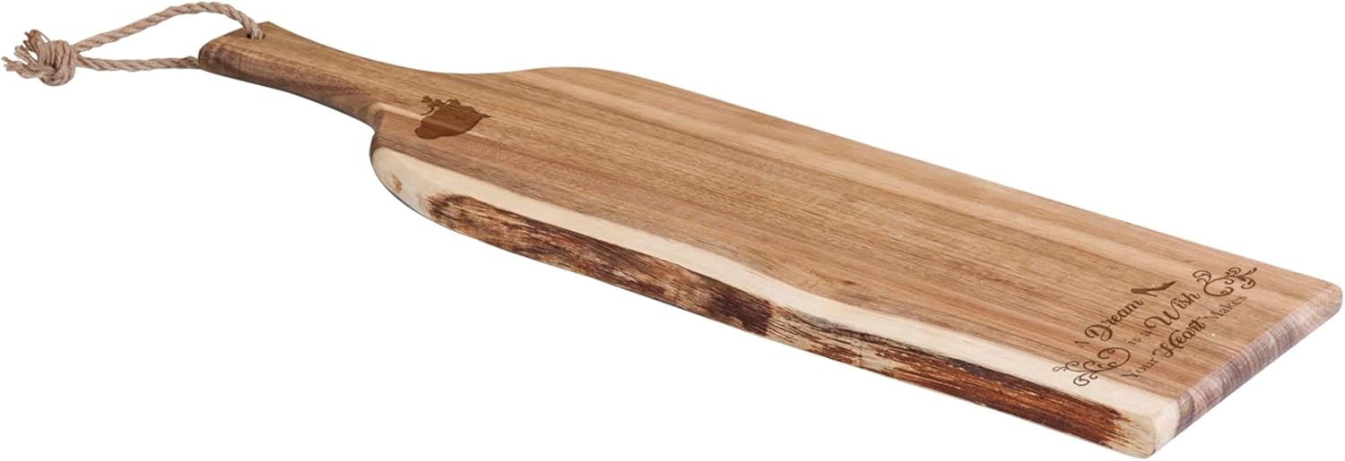 PICNIC TIME Disney Princess Cenicienta Artisan – Tabla de embutidos de acacia de 24 pulgadas con borde de madera cruda, tabla de queso, plato para
