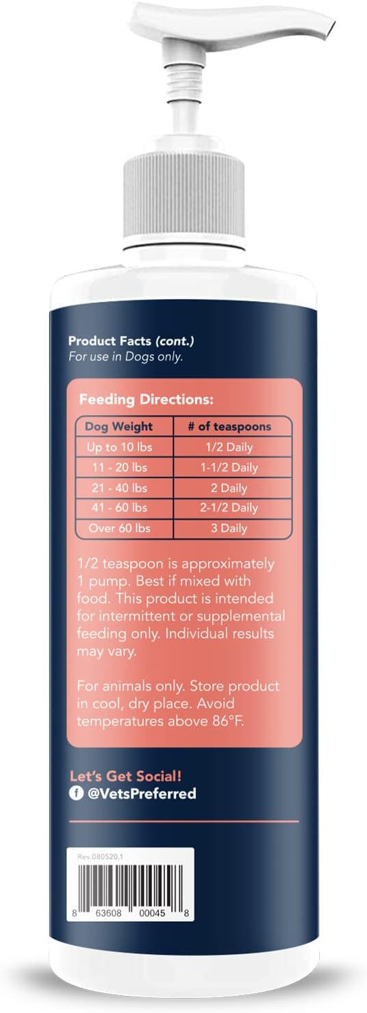 Vets Preferred Aceite de salmón salvaje de Alaska para perros, piel y pelaje, aceite de pescado Omega 3 de primera calidad para un pelaje saludable