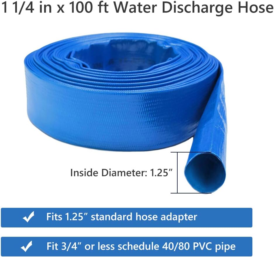 Eastrans Manguera de retrolavado de PVC azul de 1-14 x 100 pies para piscinas, manguera de descarga resistente, manguera de drenaje reforzada para