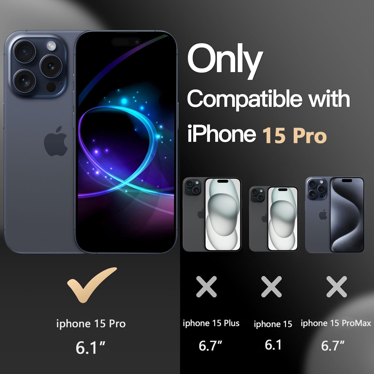 Diverbox Funda para iPhone 15 Pro a prueba de golpes a prueba de caídas protector de pantalla de vidrio templado, funda de protección resistente