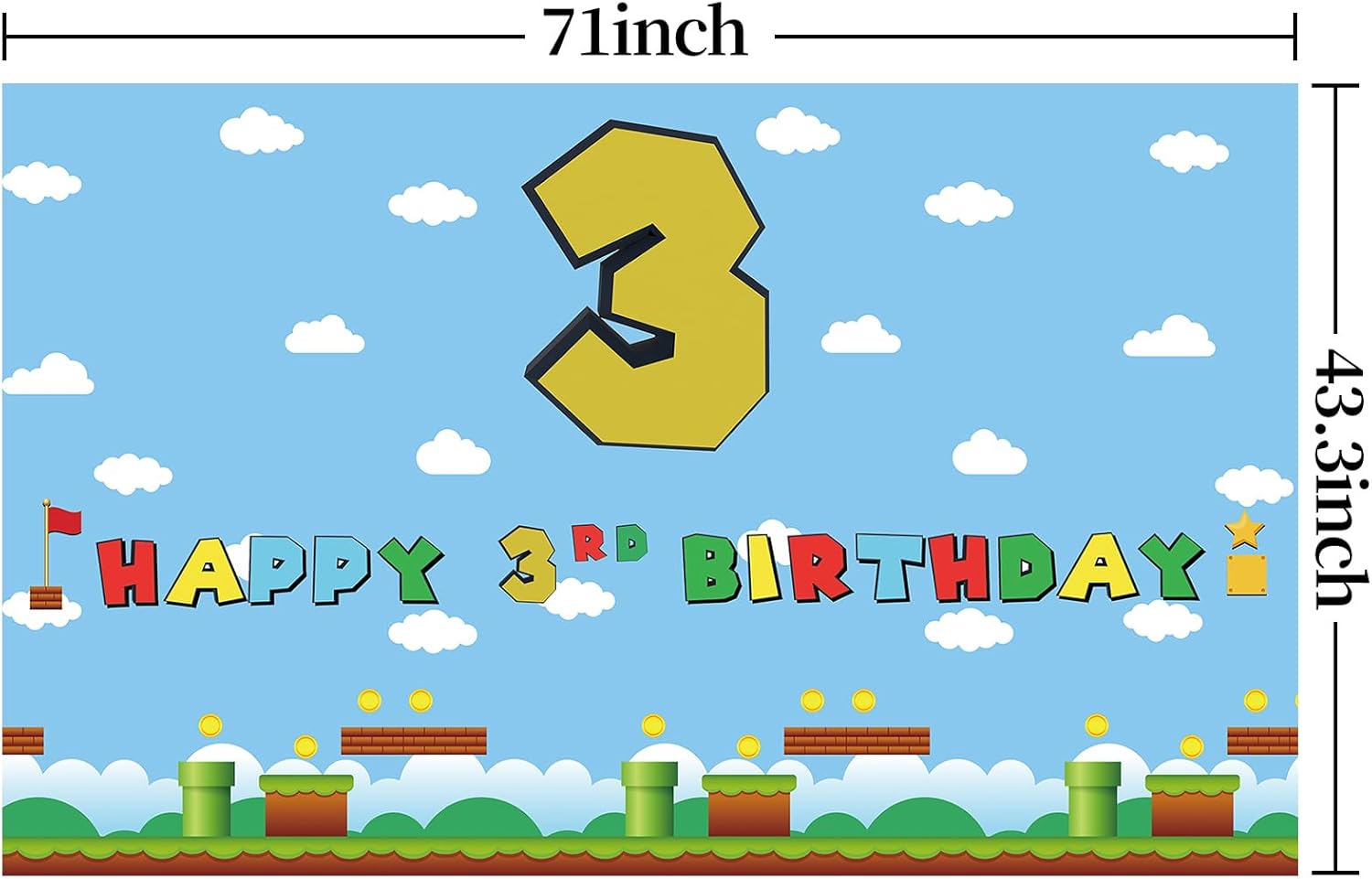 Cartel de tercer cumpleaños de Super Brother, telón de fondo de cumpleaños de videojuegos para niños y niños, suministros de decoración de fiesta de