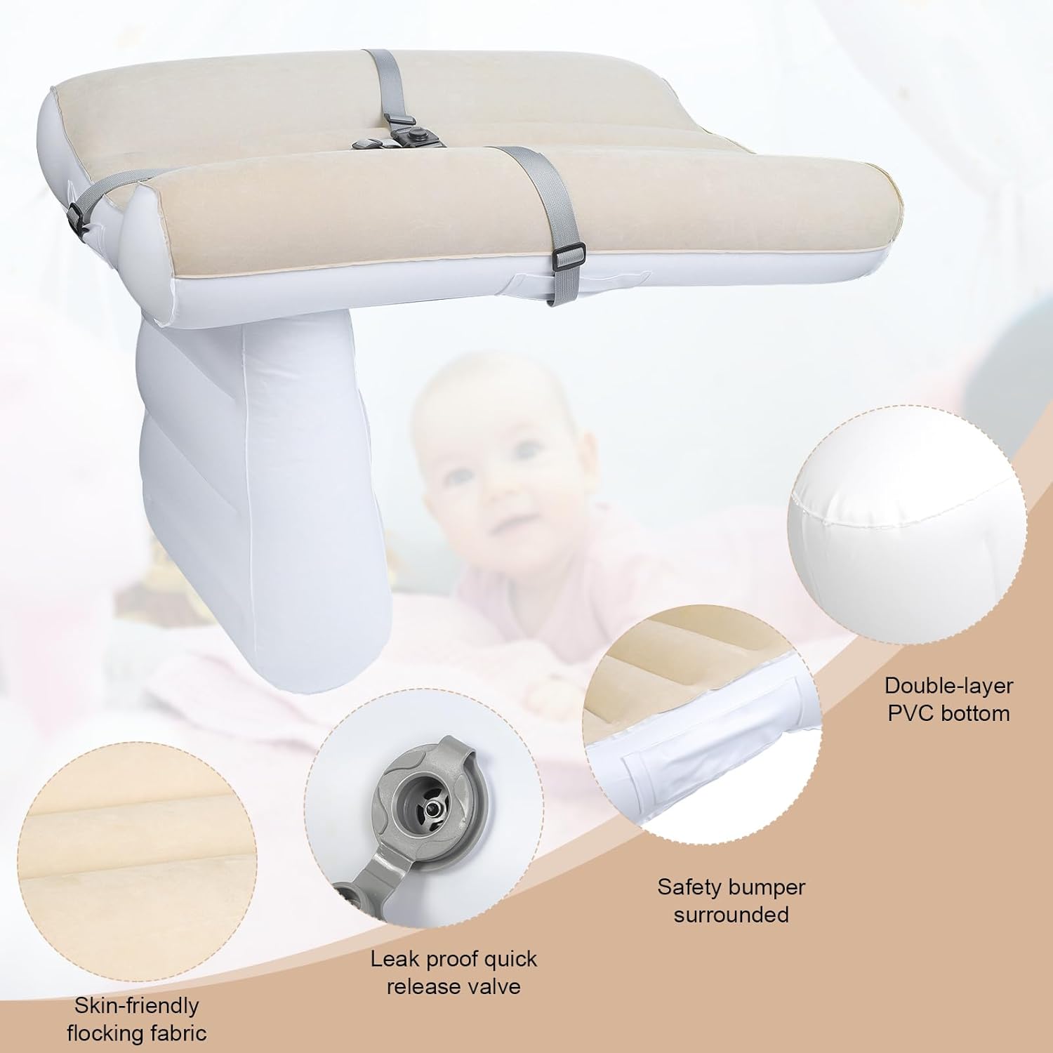 FACULX Cama de viaje para niños pequeños, cama inflable de avión para niños pequeños con cinturón de seguridad y bomba, colchón de aire inflable
