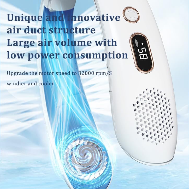 YONGYUN Ventilador colgante de cuello portátil, 3 velocidades ajustables, de larga duración con ventilador de enfriamiento de pantalla LED,