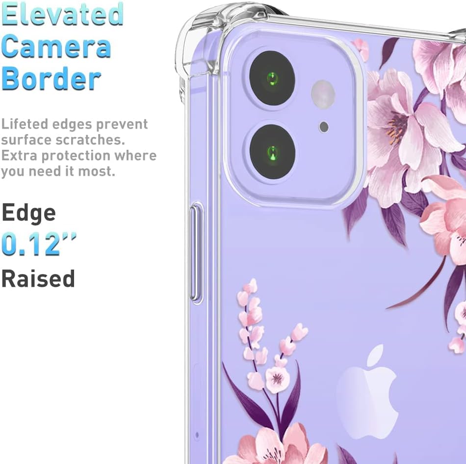 XEEUE Funda transparente con diseño floral compatible con iPhone 12 y iPhone 12 Pro de 6.1 pulgadas 2020 (con protector de pantalla), funda