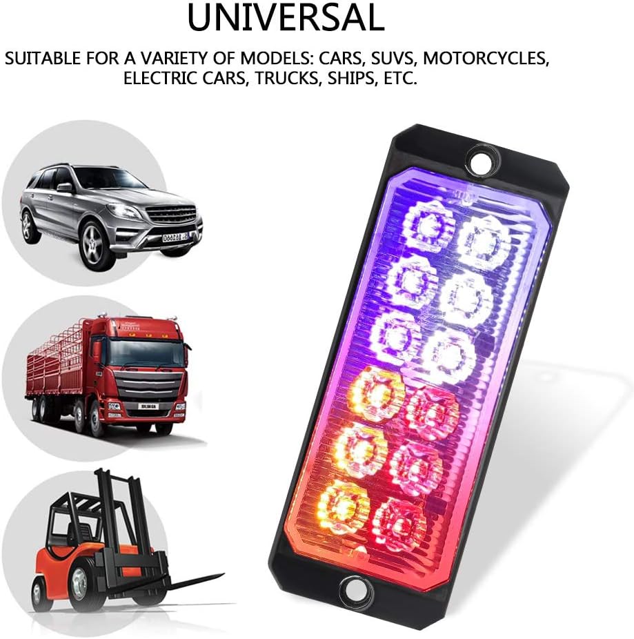 Teguangmei Luces estroboscópicas LED de emergencia, 2 x 12 LED rojoámbarblancoazul, montaje en superficie, rejilla intermitente, advertencia de