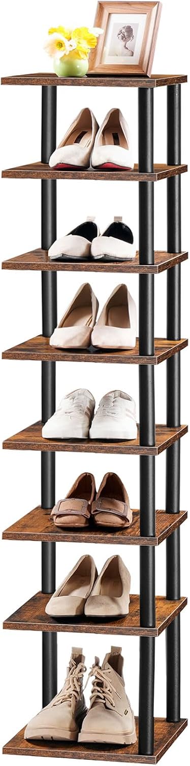 HOOBRO Zapatero vertical, estante estrecho de 8 niveles, organizador de almacenamiento de zapatos para espacios pequeños, 11 pulgadas de largo x 11