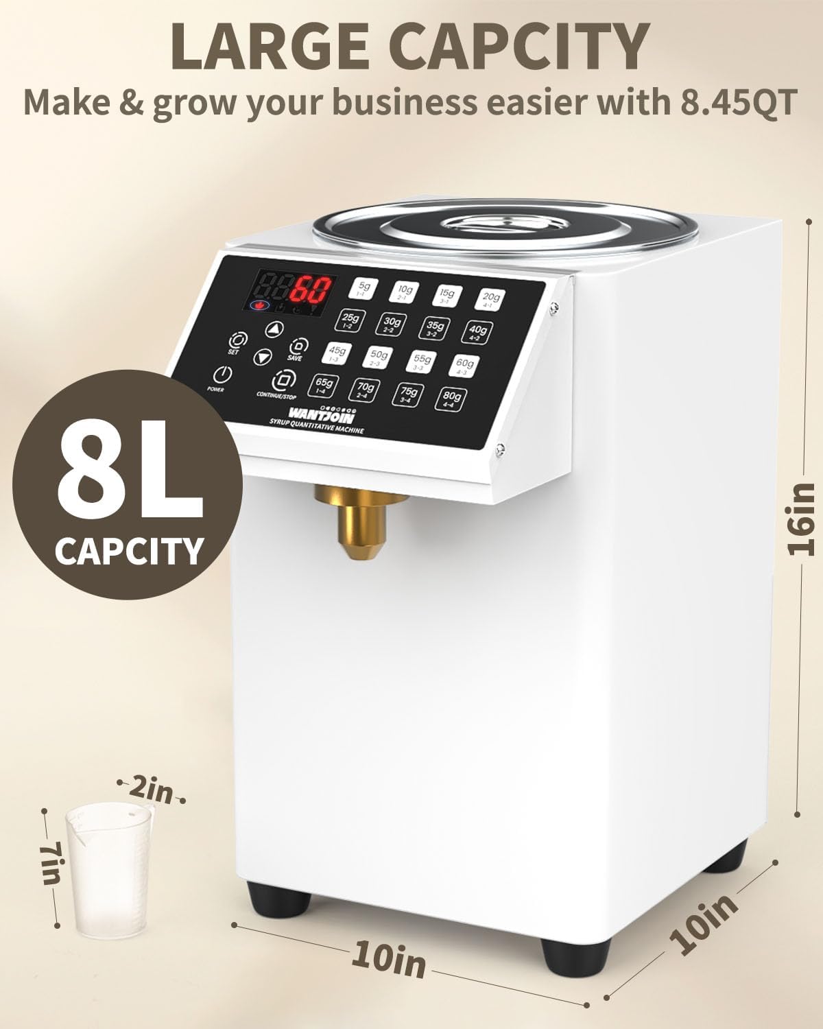 WantJoin Dispensador automático de fructosa para uso comercial, dispensador de jarabe de acero inoxidable para equipos de té de burbujas, máquina