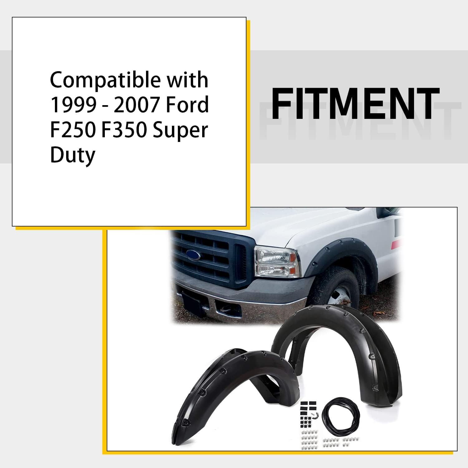 4 guardabarros de rueda para guardabarros de bolsillo, estilo remachado para Ford 1999-2007 F250 F350 F250 F350 Super Duty con kit de herramientas