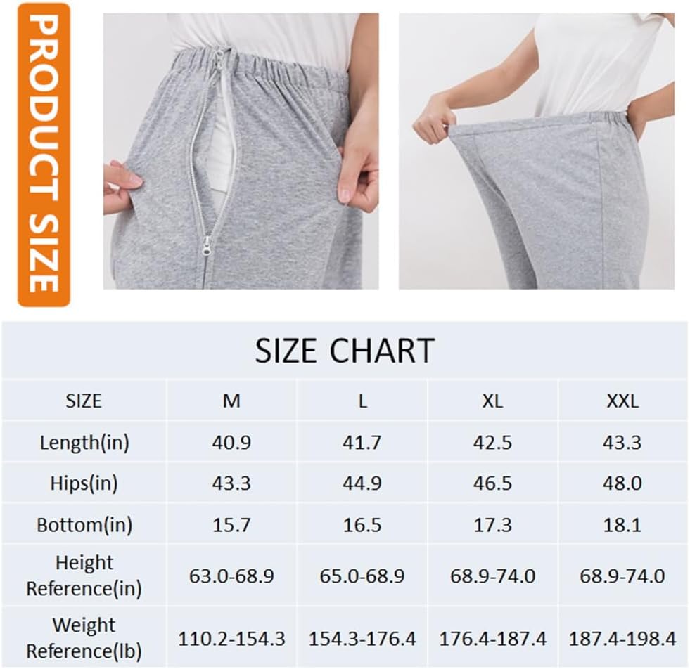 WEEOATAR Pantalones unisex para pacientes,Ropa para pacientes postrados en cama,Ropa de discapacidad con cremalleras,Vestidos de hospital Ayuda de
